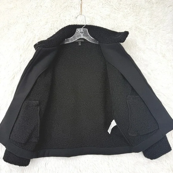 Banana‎ Republic Womens Sherpa Bomber Jacket Size S Petite Black Zip Cozy Winter - Picture 4 of 11